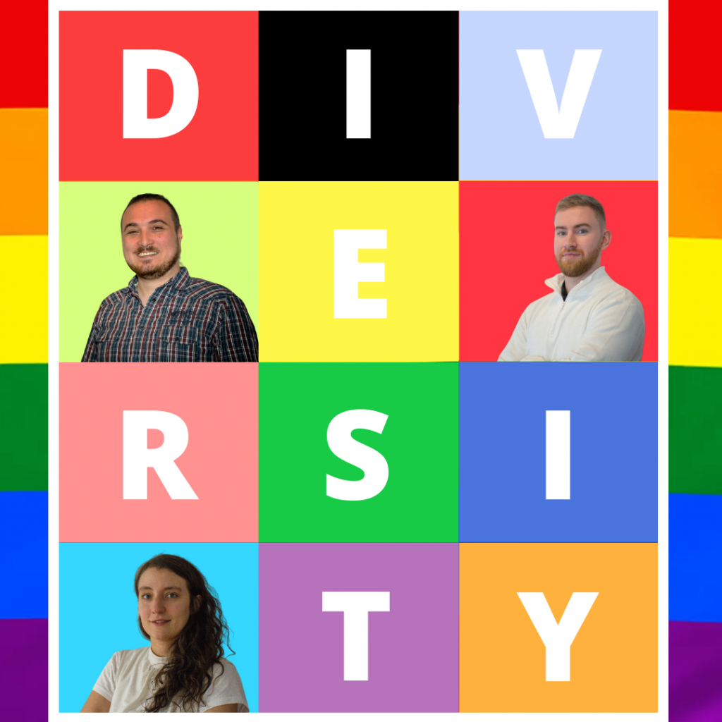 Mitarbeiter in Kacheln mit vielen bunten Farben als Zeichen für Diversity